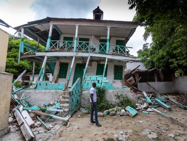 A home damaged by a natural disaster in Haiti