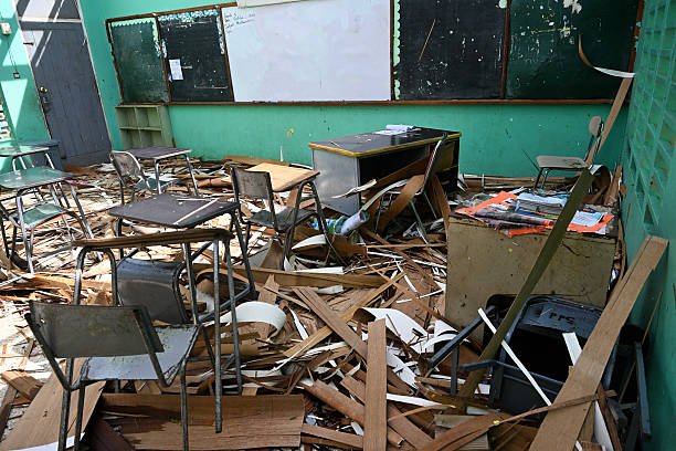 The aftermath of a natural disaster affecting a Haitian school