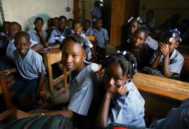 A classroom of well-nourished, happy students