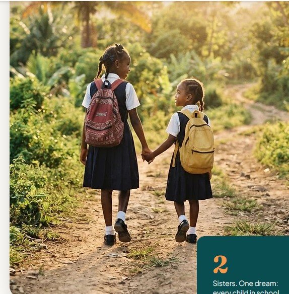 Two sisters walking to school hand in hand in Haiti